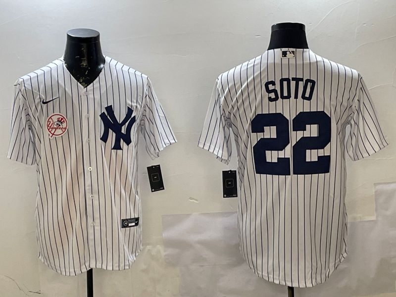 Men New York Yankees 22 Soto White Stripe Game 2025 Nike MLB Jersey style 4